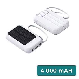 Powerbank napelemmel 4 töltőkábellel 4000mAH fehér