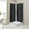 Polo Black II 80x80 cm szögletes fekete hátfalas zuhanykabin   zuhanytálcával