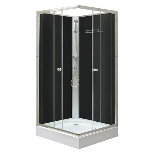 Polo Black II 90x90 cm szögletes fekete hátfalas zuhanykabin   zuhanytálcával