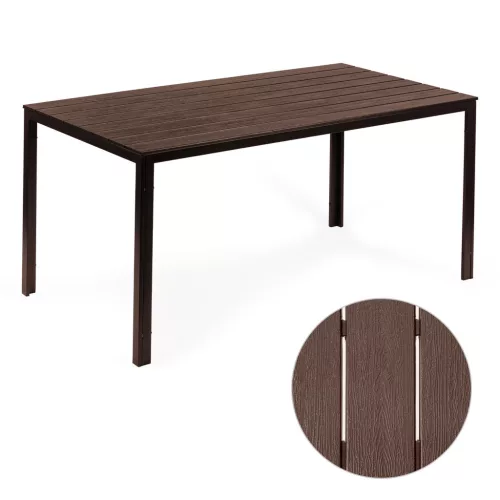 6 személyes kerti asztal 156x78 cm polywood barna