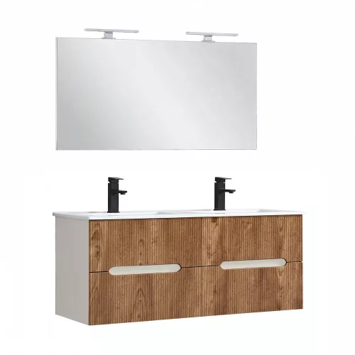 Trent Fürdőszobabútor 120 cm kerámia mosdóval tükörrel 60x120 cm fehér-sunset tölgy