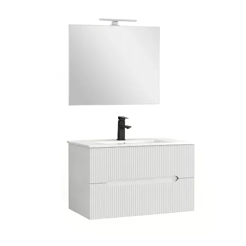 Trent Fürdőszobabútor 80 cm kerámia mosdóval (2 fiókos) tükörrel 60x80 cm fehér