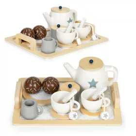 Fa teakészlet kancsóval, csészékkel 17 darab